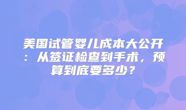 美国试管婴儿成本大公开：从签证检查到手术，预算到底要多少？