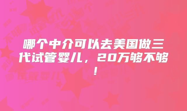 哪个中介可以去美国做三代试管婴儿，20万够不够！