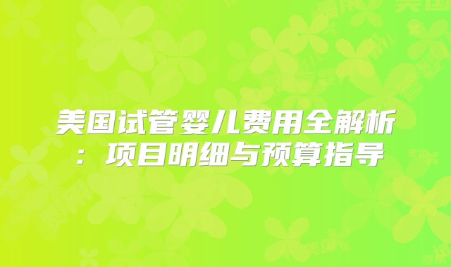 美国试管婴儿费用全解析：项目明细与预算指导