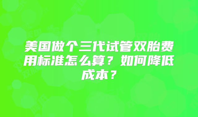 美国做个三代试管双胎费用标准怎么算？如何降低成本？
