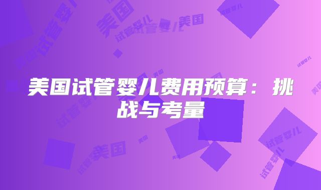 美国试管婴儿费用预算：挑战与考量