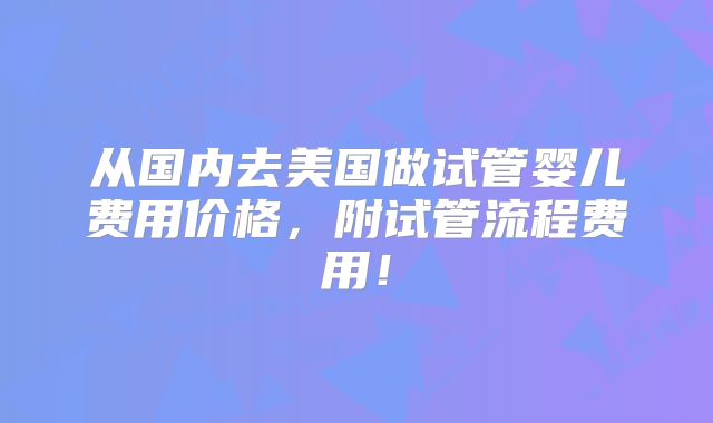 从国内去美国做试管婴儿费用价格，附试管流程费用！