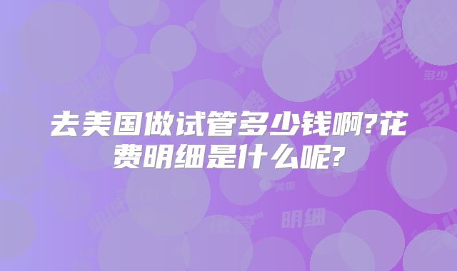去美国做试管多少钱啊?花费明细是什么呢?
