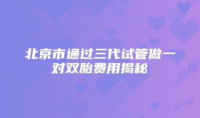 北京市通过三代试管做一对双胎费用揭秘