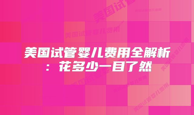美国试管婴儿费用全解析：花多少一目了然