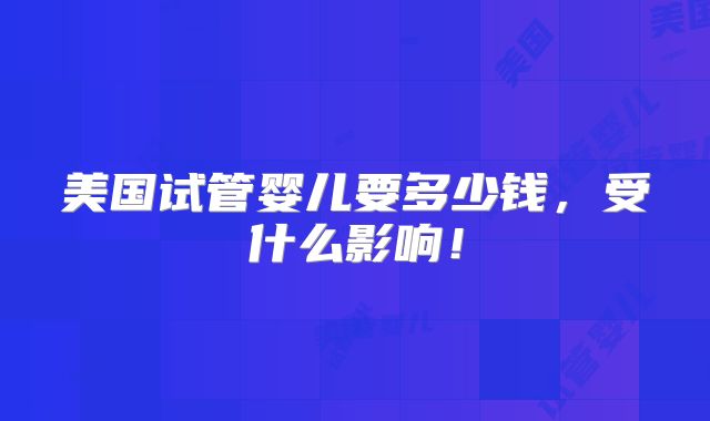 美国试管婴儿要多少钱，受什么影响！