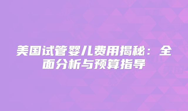美国试管婴儿费用揭秘：全面分析与预算指导