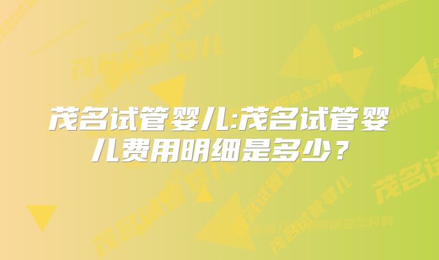 茂名试管婴儿:茂名试管婴儿费用明细是多少?