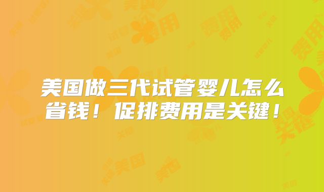 美国做三代试管婴儿怎么省钱！促排费用是关键！