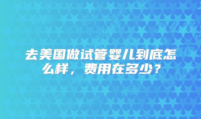 去美国做试管婴儿到底怎么样，费用在多少？