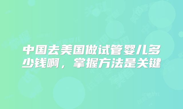 中国去美国做试管婴儿多少钱啊，掌握方法是关键