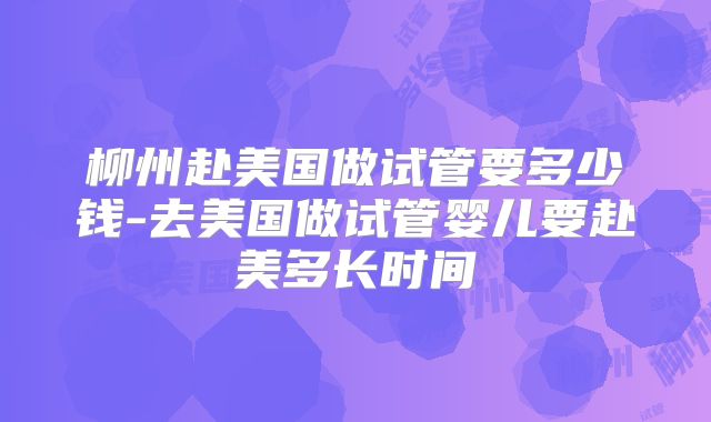 柳州赴美国做试管要多少钱-去美国做试管婴儿要赴美多长时间