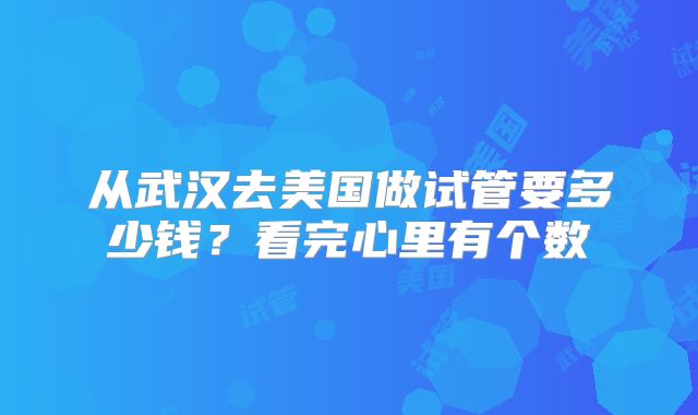 从武汉去美国做试管要多少钱?看完心里有个数