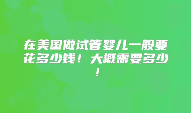 在美国做试管婴儿一般要花多少钱！大概需要多少！