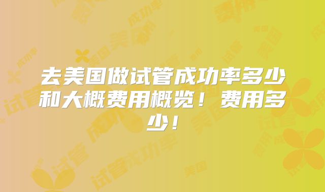 去美国做试管成功率多少和大概费用概览！费用多少！