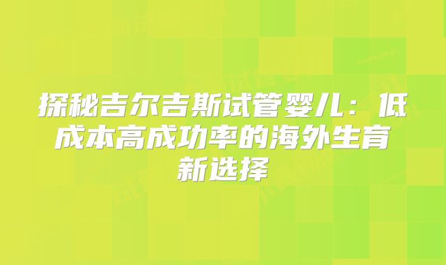 探秘吉尔吉斯试管婴儿：低成本高成功率的海外生育新选择