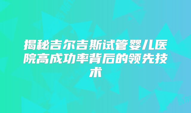 揭秘吉尔吉斯试管婴儿医院高成功率背后的领先技术