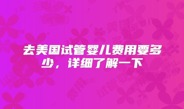 去美国试管婴儿费用要多少，详细了解一下
