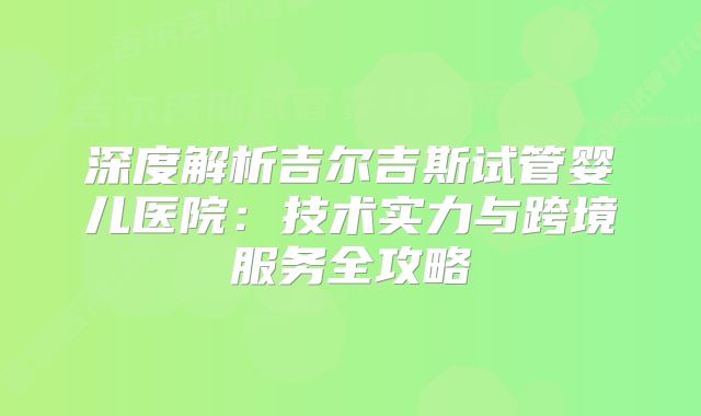 深度解析吉尔吉斯试管婴儿医院：技术实力与跨境服务全攻略