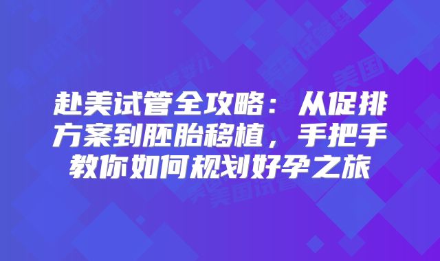 赴美试管全攻略:从促排方案到胚胎移植,手把手教你如何规划好孕之旅