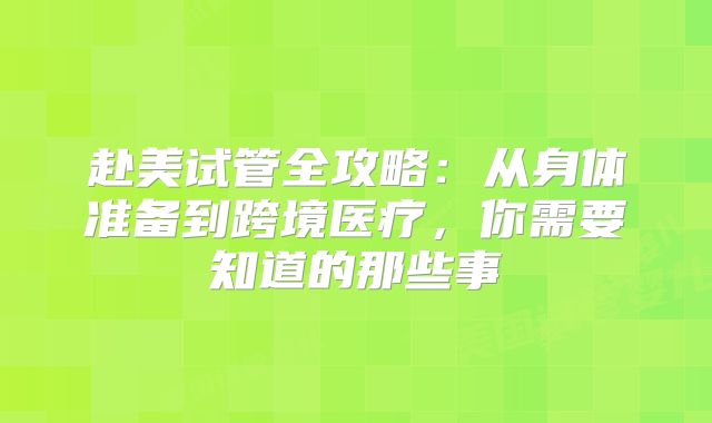 赴美试管全攻略：从身体准备到跨境医疗，你需要知道的那些事