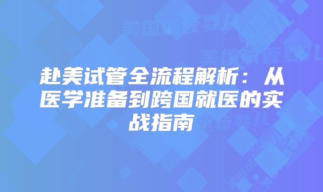 赴美试管全流程解析:从医学准备到跨国就医的实战指南