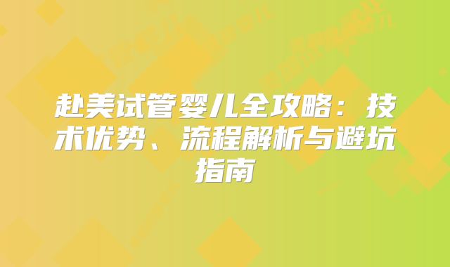 赴美试管婴儿全攻略：技术优势、流程解析与避坑指南