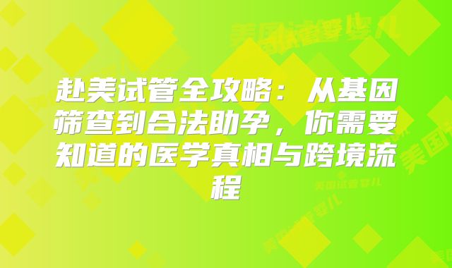 赴美试管全攻略:从基因筛查到合法助孕,你需要知道的医学真相与跨境流程