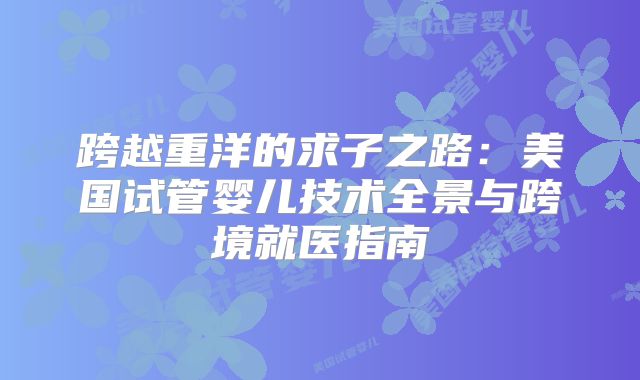 跨越重洋的求子之路：美国试管婴儿技术全景与跨境就医指南
