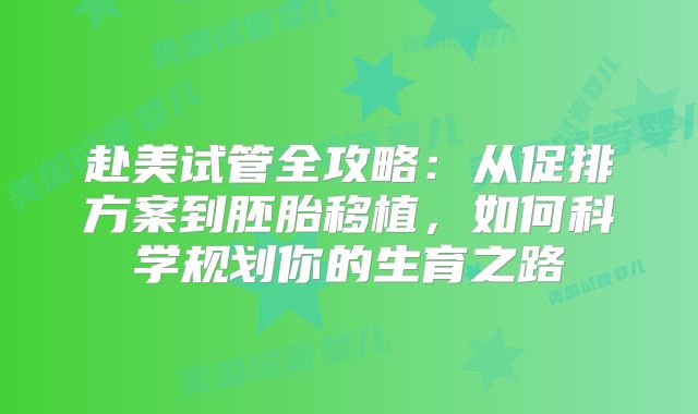 赴美试管全攻略：从促排方案到胚胎移植，如何科学规划你的生育之路