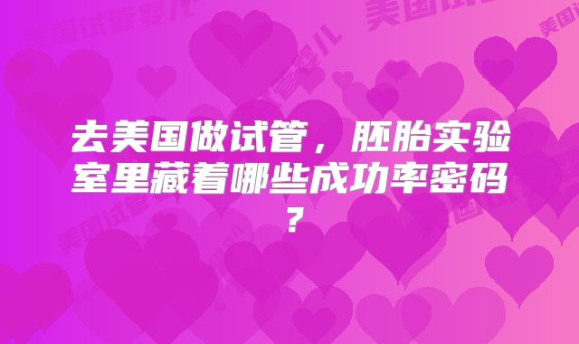 去美国做试管，胚胎实验室里藏着哪些成功率密码？