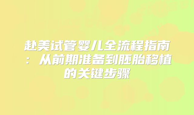 赴美试管婴儿全流程指南：从前期准备到胚胎移植的关键步骤
