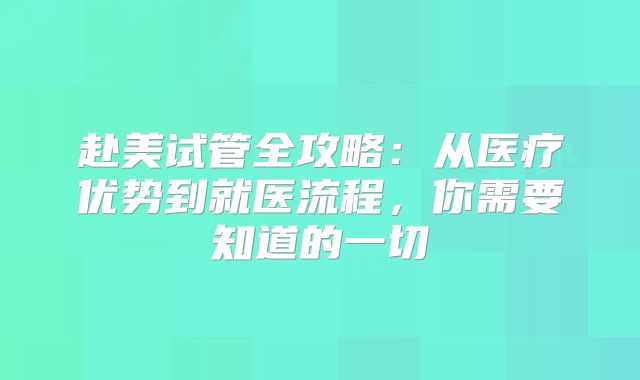 赴美试管全攻略：从医疗优势到就医流程，你需要知道的一切