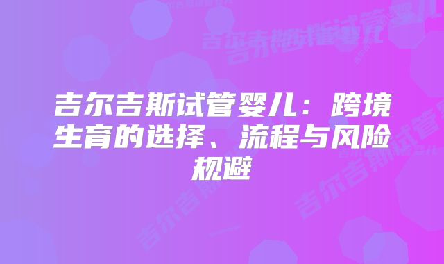 吉尔吉斯试管婴儿：跨境生育的选择、流程与风险规避