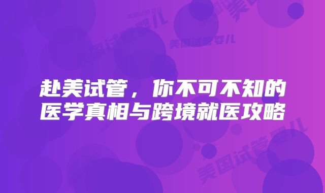 赴美试管,你不可不知的医学真相与跨境就医攻略