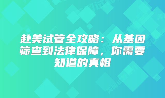 赴美试管全攻略:从基因筛查到法律保障,你需要知道的真相