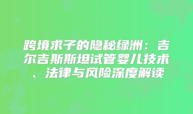 跨境求子的隐秘绿洲：吉尔吉斯斯坦试管婴儿技术、法律与风险深度解读