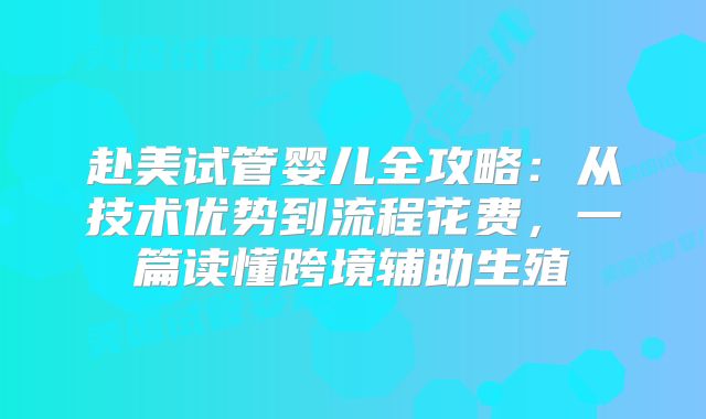 赴美试管婴儿全攻略:从技术优势到流程花费,一篇读懂跨境辅助生殖