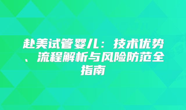 赴美试管婴儿：技术优势、流程解析与风险防范全指南