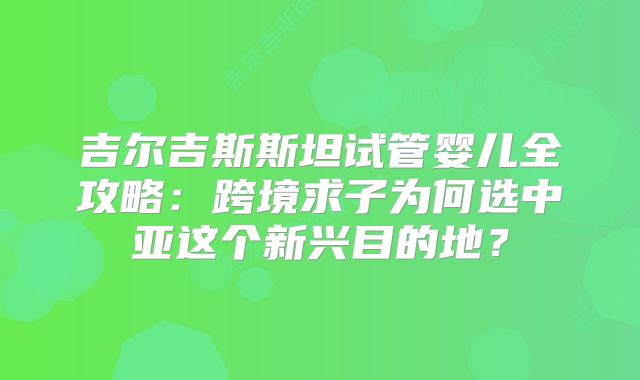 吉尔吉斯斯坦试管婴儿全攻略：跨境求子为何选中亚这个新兴目的地？