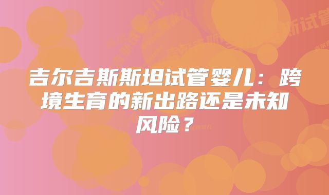 吉尔吉斯斯坦试管婴儿：跨境生育的新出路还是未知风险？