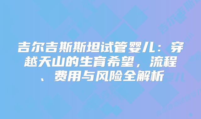 吉尔吉斯斯坦试管婴儿：穿越天山的生育希望，流程、费用与风险全解析