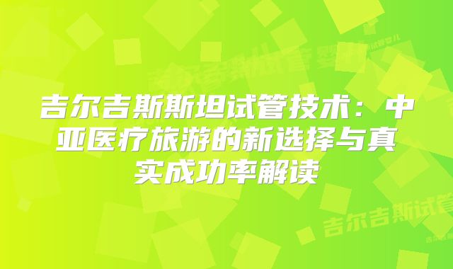 吉尔吉斯斯坦试管技术：中亚医疗旅游的新选择与真实成功率解读